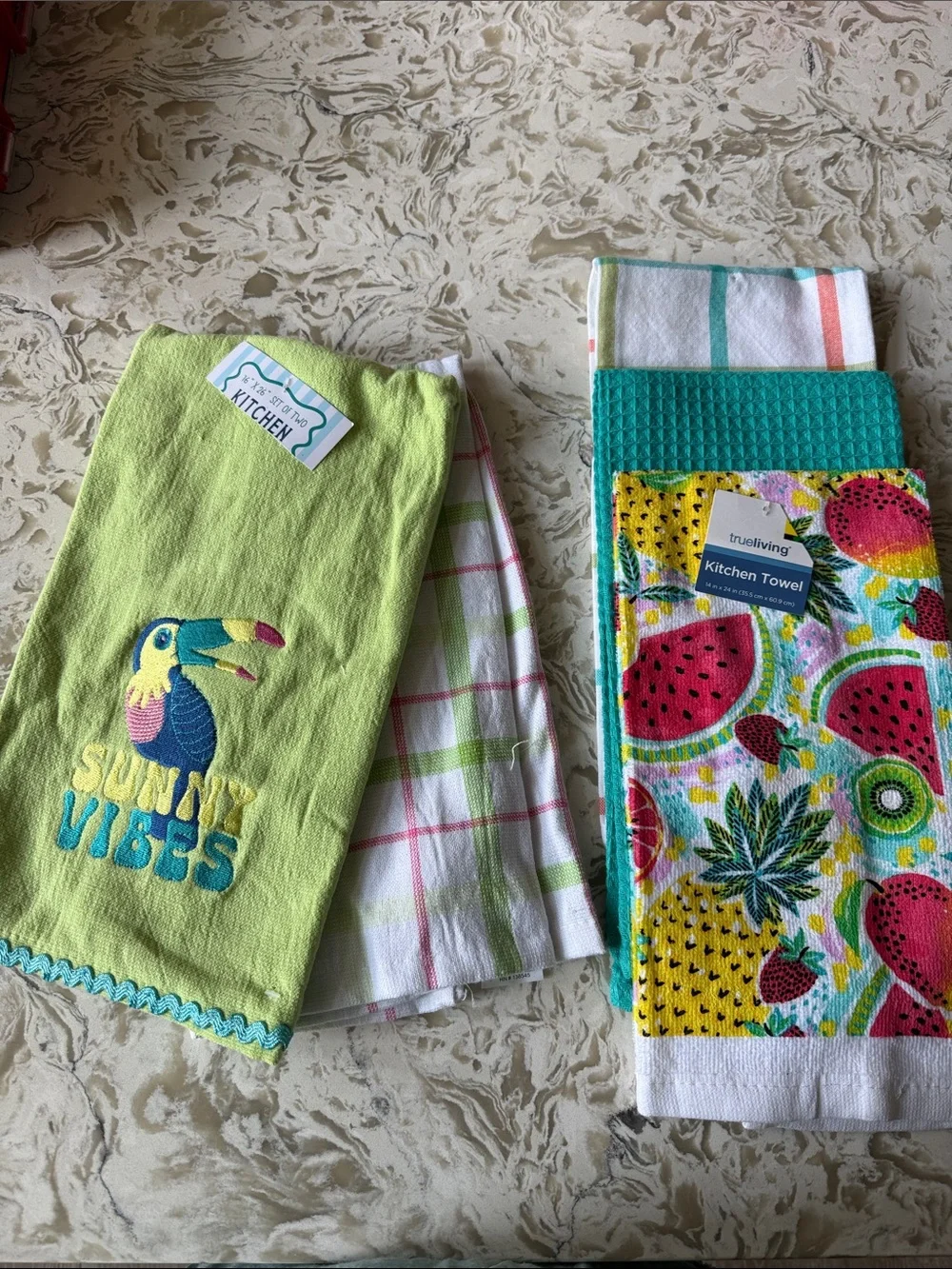 Sunny Vibes Teal & Lime Fruit Print Summer Kitchen Towel Set of 5